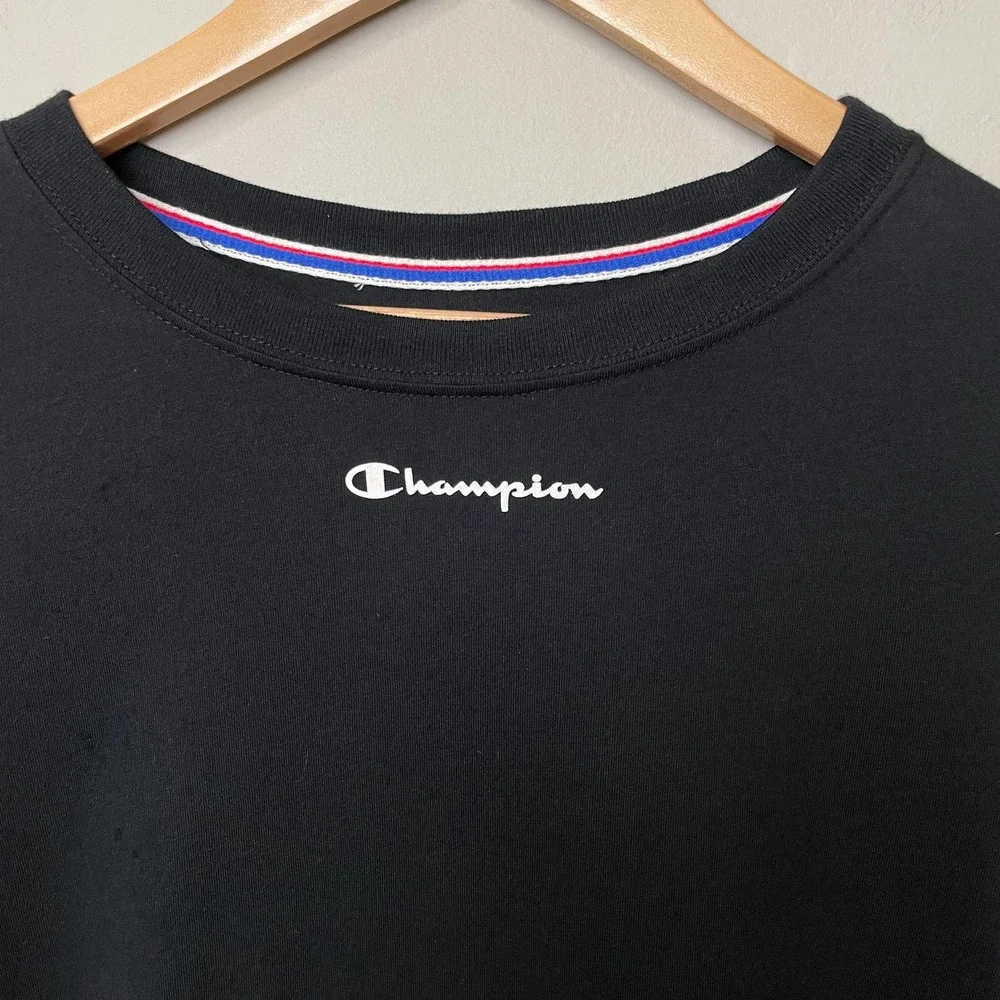 NWT Champion Heritage Long Sleeve Crew Neck Tee Black White Stripe Logo S - Picture 4 of 8